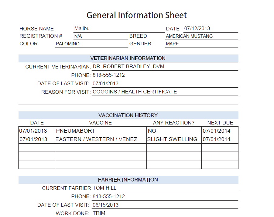 horse health record form free printable pdf helpful horse hints