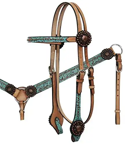 Showman Light Leather Horse Teal Filigree Bridle