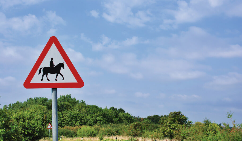 Caution Horses Road Sign

