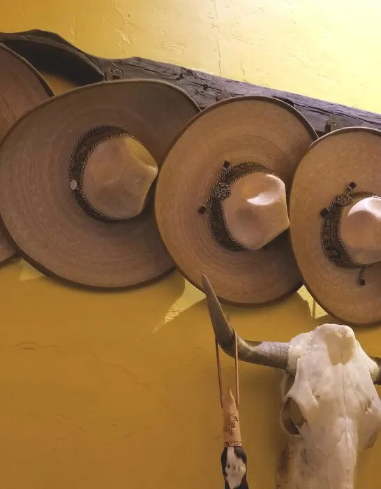 cowboy hats on yellow wall