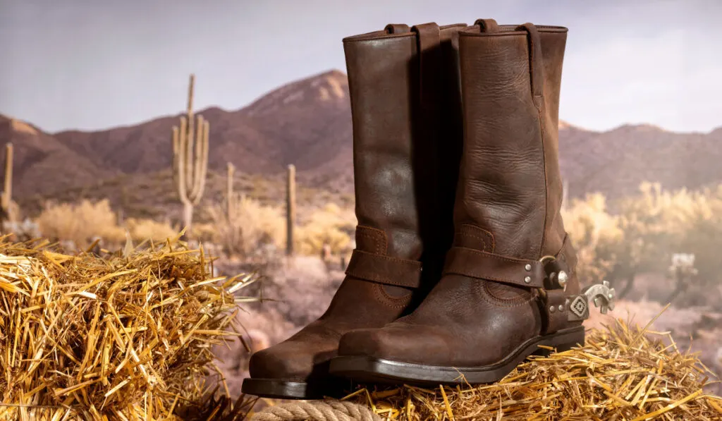 Cowboy boots outdoors still life
