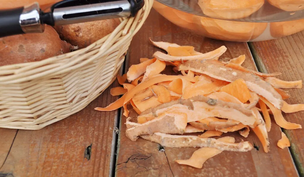 Heap of sweet potato skin peeled