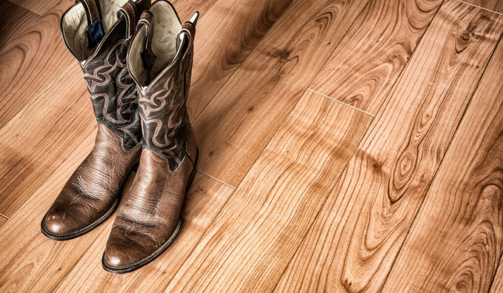 Ol cowboy boots on wooden floor