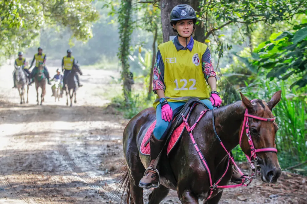 Participatns riding their horses while participating in the endurance horse race contest in Malaysia