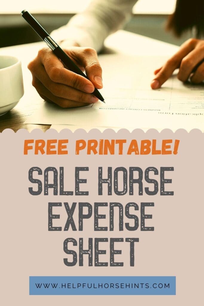 Pinterest pin - Sale Horse Expense Sheet