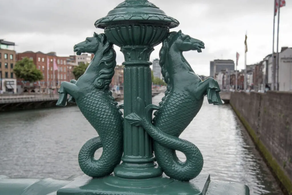a status of two Hippocampus near a river