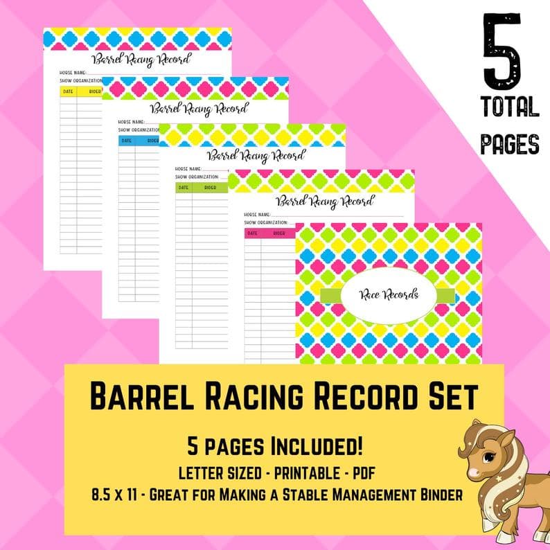 barrel racing forms set