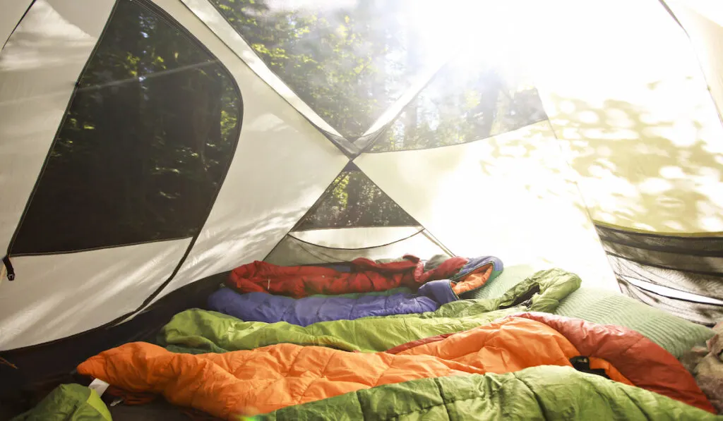 camping tent and sleeping bags