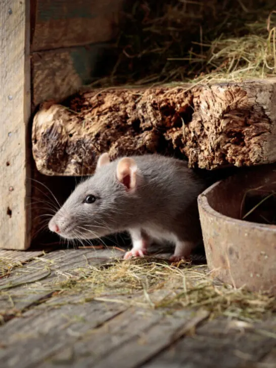Cute rat in an old wooden barn with hay - ss230811