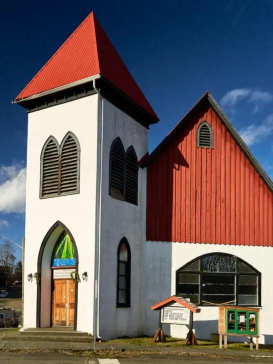 The historic, colorful, white and red Cumberland United Church. - ee240523