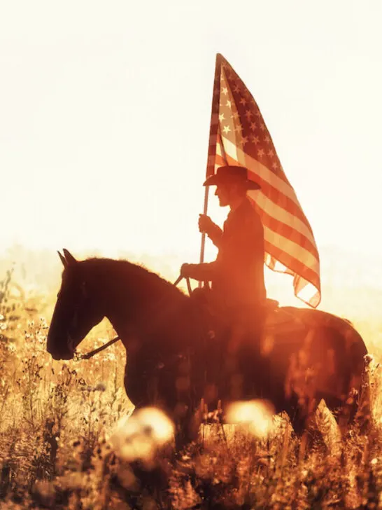 cowboy holding an american flag