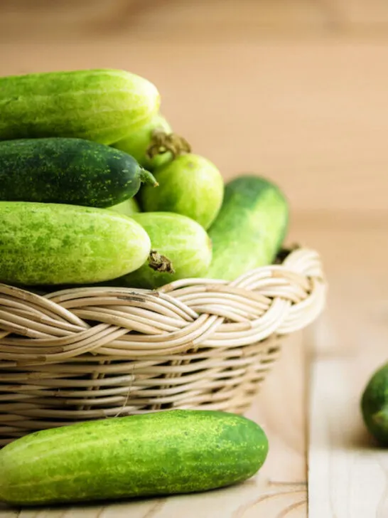 fresh cucumbers in a basket