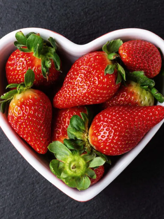 strawberries in a heart shaped bowl