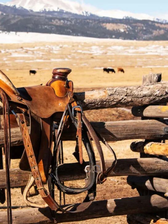 western saddle on a wooden fence