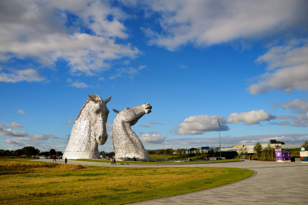 head of Kelpie horse sculpture at the park in Scotland