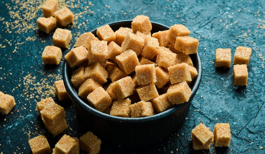 homemade cane sugar cubes in a bowl 