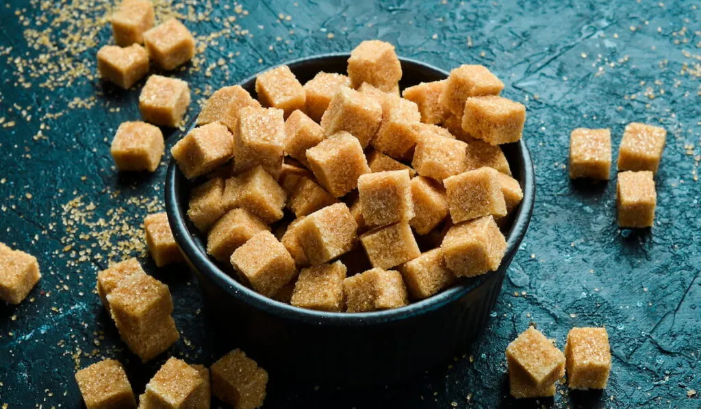 homemade cane sugar cubes in a bowl
