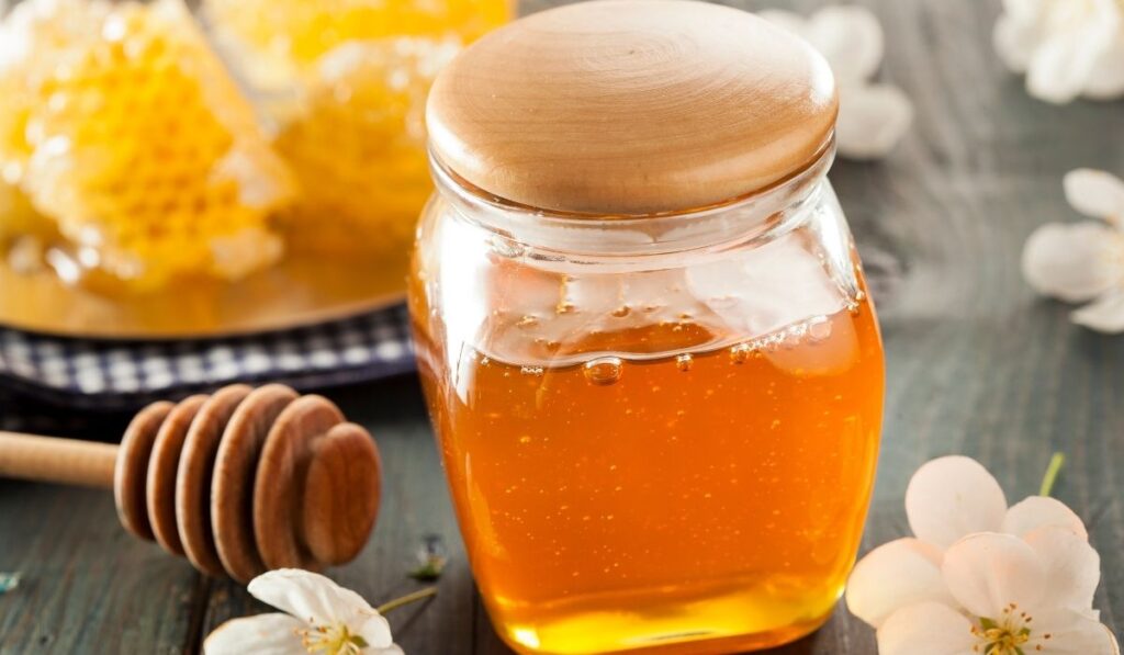 honey in a closed glass jar
