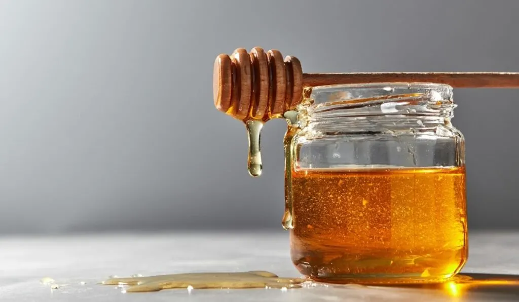 honey in a glass jar