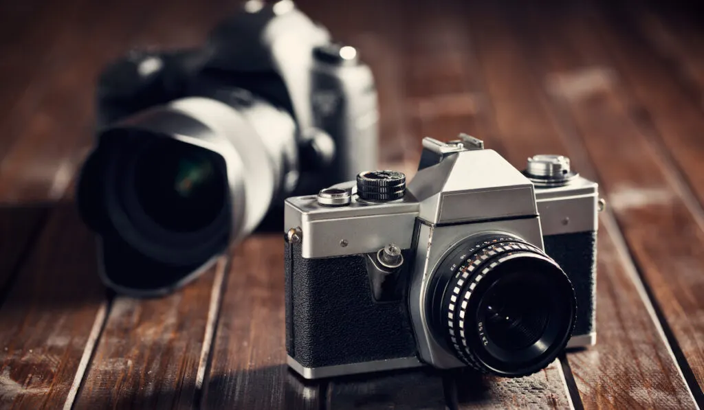 retro and dslr cameras