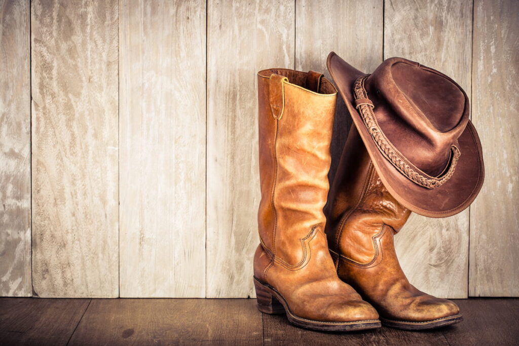 retro-leather-cowboy-hat-and-boots