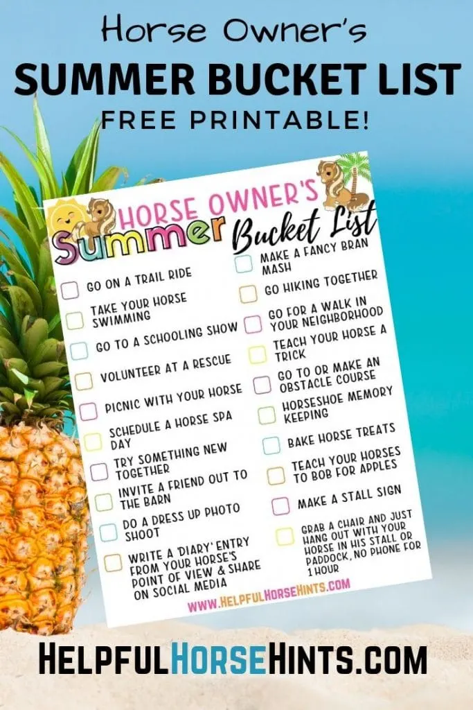 bucket list printable for horse activity ideas