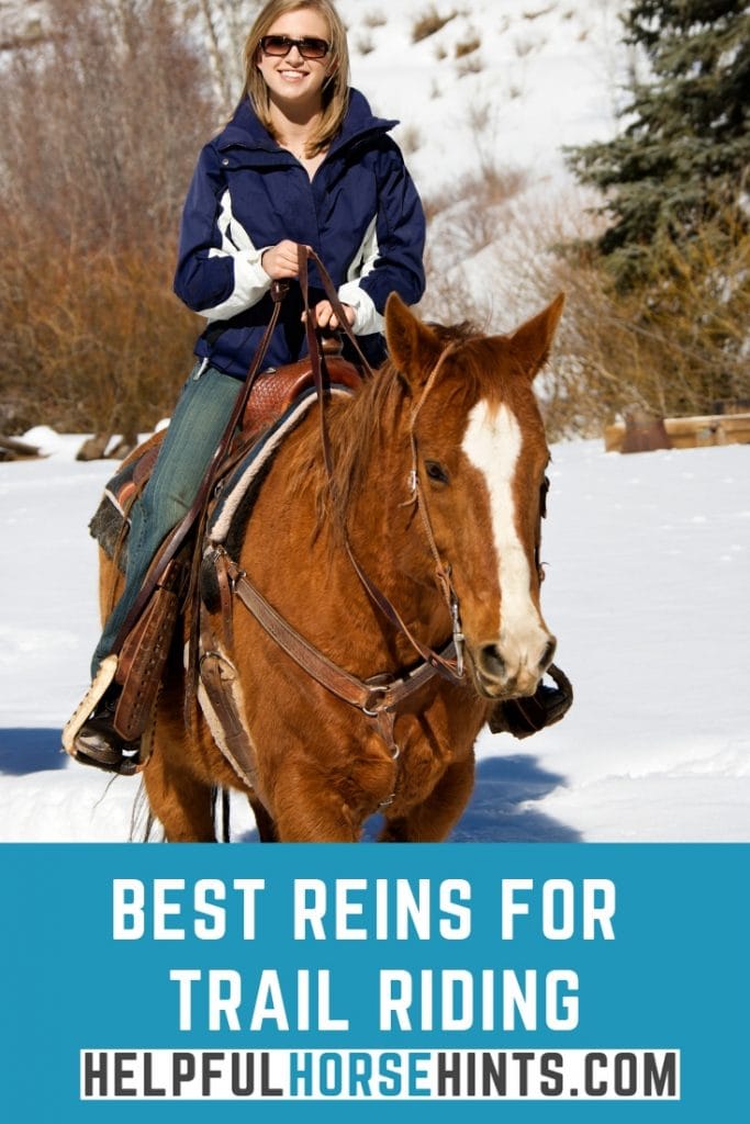 Pinterest pin - best reins for trail riding, woman riding a horse